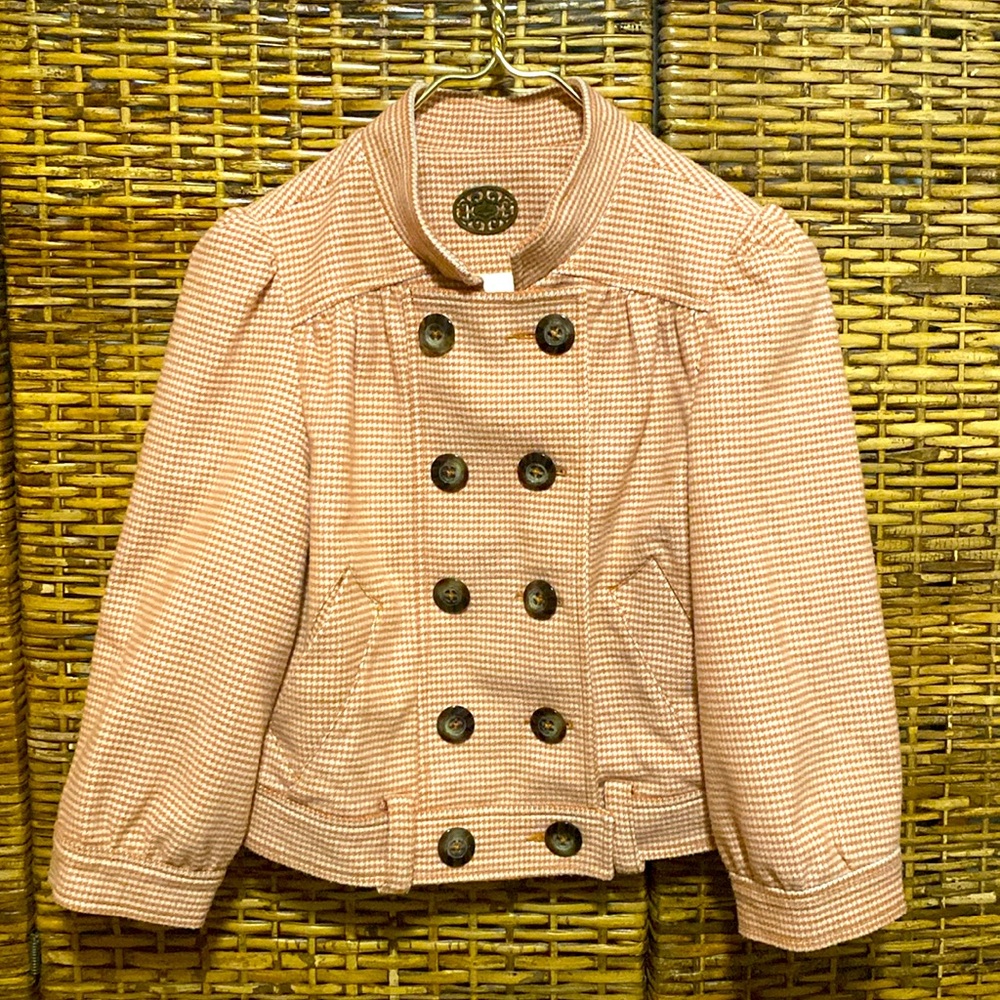 EUC Idra  Apricot/Cream Houndstooth Check zip double breasted cropped jacket 2